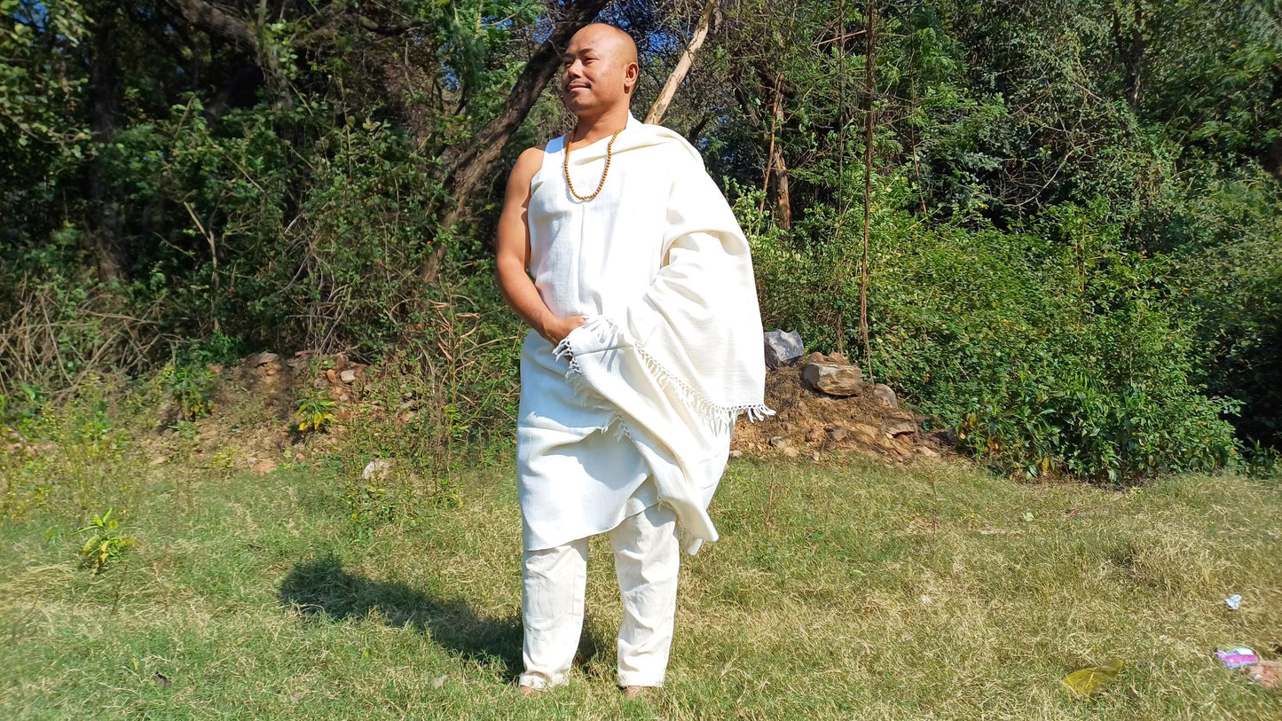 OM X-Large Handwoven OffWhite Thick/Heavy Authentic Himalayan Yak Wool Meditation Blanket,Yak Prayer Shawl,Tibetan Yak Wool Prayer Wrap