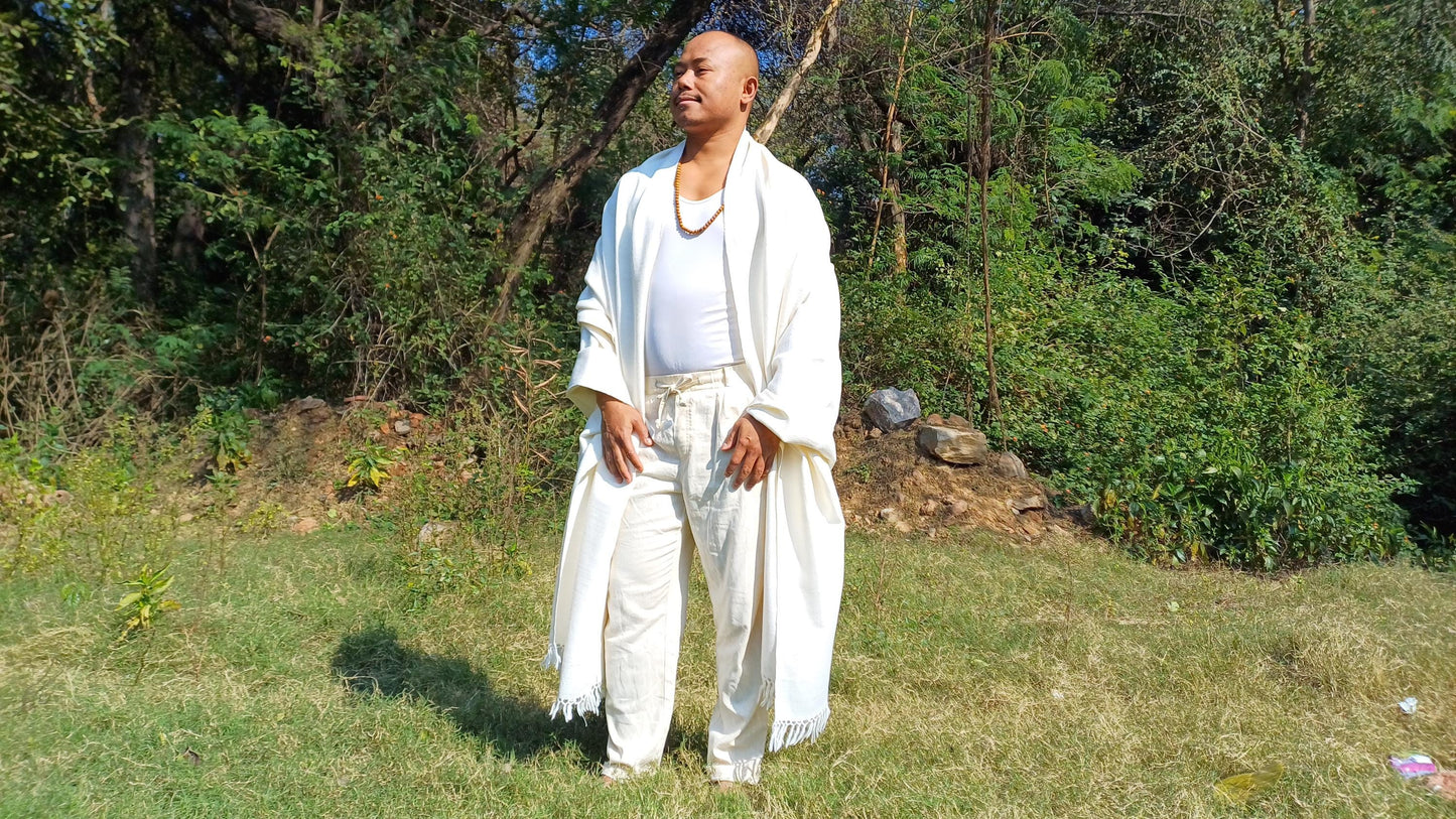 OM X-Large Handwoven OffWhite Thick/Heavy Authentic Himalayan Yak Wool Meditation Blanket,Yak Prayer Shawl,Tibetan Yak Wool Prayer Wrap