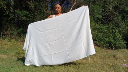 OM X-Large Handwoven OffWhite Thick/Heavy Authentic Himalayan Yak Wool Meditation Blanket,Yak Prayer Shawl,Tibetan Yak Wool Prayer Wrap