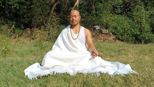 OM X-Large Handwoven OffWhite Thick/Heavy Authentic Himalayan Yak Wool Meditation Blanket,Yak Prayer Shawl,Tibetan Yak Wool Prayer Wrap
