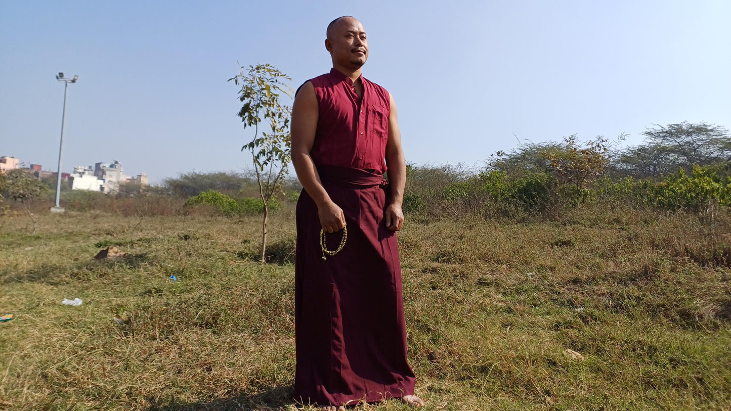 Layman Unisex Tibetan Buddhist Meditation Skirt,Tibetan Half Chuba Wrap-Around Cotton Meditation Cloth,Monastery Style Spiritual Lower Robe