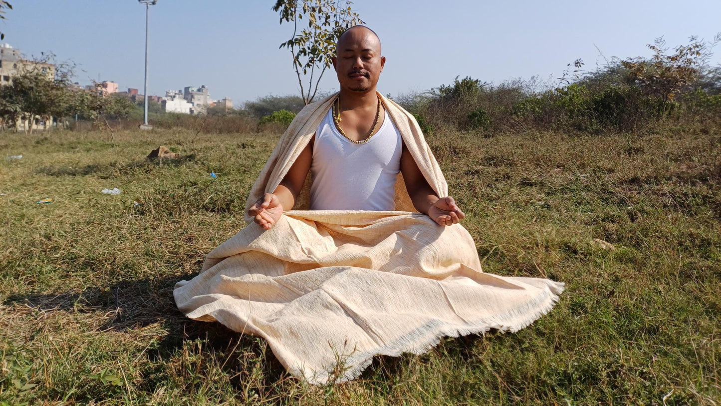 PEACE Silk X-Large Traditional Handspun/Handwoven Pure Raw Eri Silk Meditation Shawl,Oversize Non-violent Silk Wrap,Ethical Silk Prayer Zen