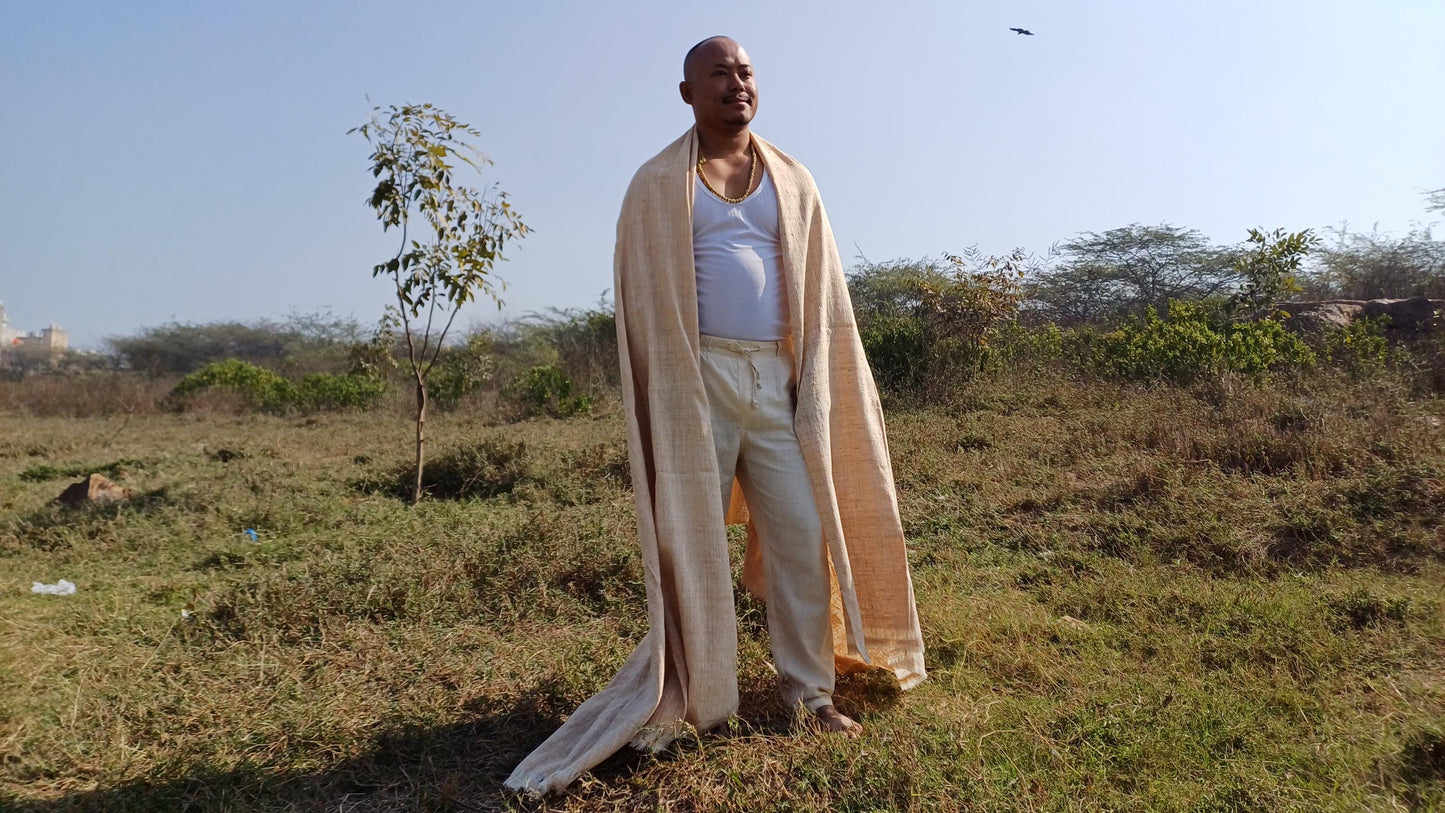 PEACE Silk X-Large Traditional Handspun/Handwoven Pure Raw Eri Silk Meditation Shawl,Oversize Non-violent Silk Wrap,Ethical Silk Prayer Zen