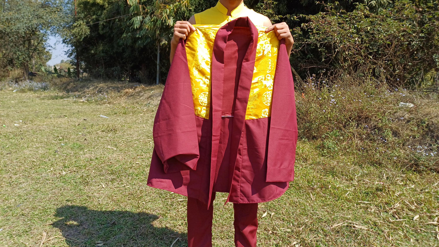 Custom-Made Tibetan Buddhist Monk Thick Cotton Brocade Meditation Jacket/Dhonka, Buddhist Monk Jacket ,Monastry Style Spiritual Outerwear