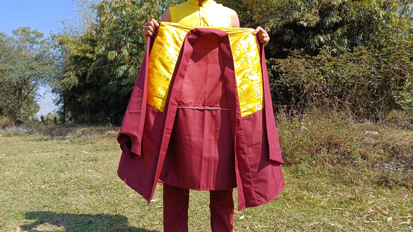 Custom-Made Tibetan Buddhist Monk Thick Cotton Brocade Meditation Jacket/Dhonka, Buddhist Monk Jacket ,Monastry Style Spiritual Outerwear