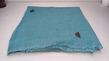 Handwoven Ethical Aqua Blue Pure Himalayan Yak Wool Meditation Shawl,YakWool Prayer Scarf,Yak Wool Blanket,Ethnic Indian Yak Meditation Wrap