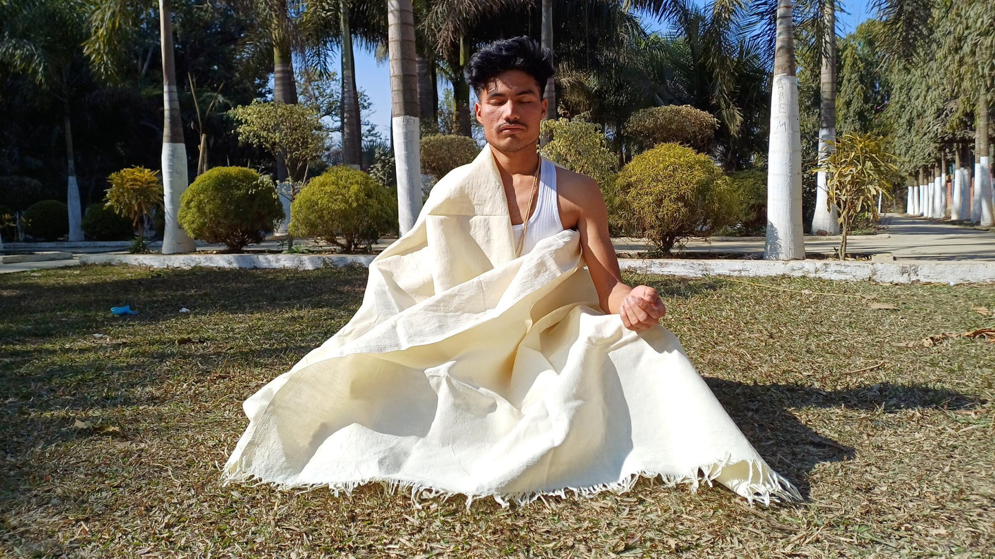 AHIMSA Large Traditional Handspun And Handwoven Raw Eri Silk Meditation Shawl,Oversize Peace Silk Zen,Ethical Silk Prayer Meditation Wrap