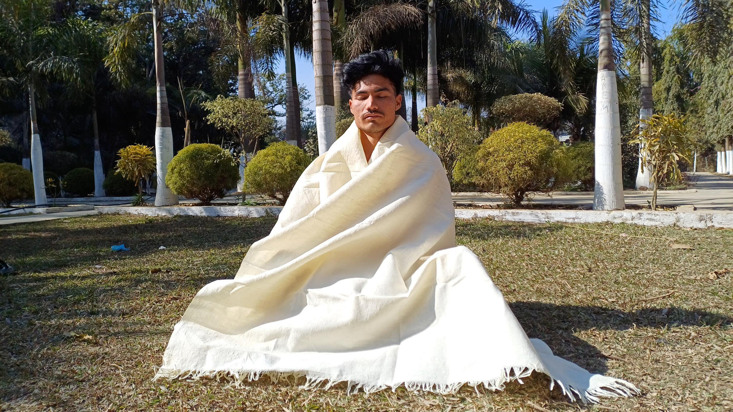 AHIMSA Large Traditional Handspun And Handwoven Raw Eri Silk Meditation Shawl,Oversize Peace Silk Zen,Ethical Silk Prayer Meditation Wrap