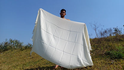 DEVA Large Handwoven White Pure Himalayan Sheep Wool Meditation Shawl,Indian Prayer Blanket,Himalayan Prayer Wrap,HimalayanWool Trantrik Zen