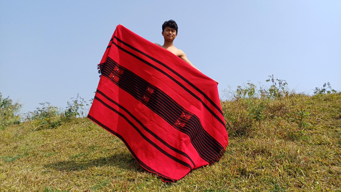 Large Thick Handwoven Black And Red Naga Tribe Traditional Blanket,Ethnic Sofa Throw,Native Indian Cloth,Naga Tribes Shawl,Tribal Wall Decor