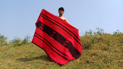 Large Thick Handwoven Black And Red Naga Tribe Traditional Blanket,Ethnic Sofa Throw,Native Indian Cloth,Naga Tribes Shawl,Tribal Wall Decor
