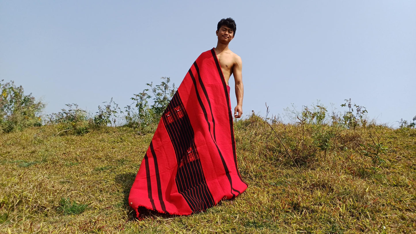 Large Thick Handwoven Black And Red Naga Tribe Traditional Blanket,Ethnic Sofa Throw,Native Indian Cloth,Naga Tribes Shawl,Tribal Wall Decor