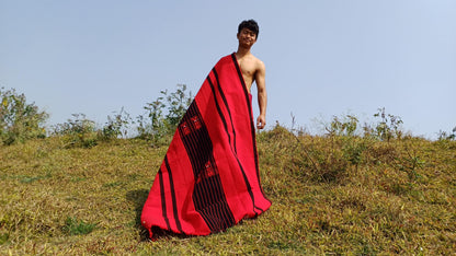 Large Thick Handwoven Black And Red Naga Tribe Traditional Blanket,Ethnic Sofa Throw,Native Indian Cloth,Naga Tribes Shawl,Tribal Wall Decor