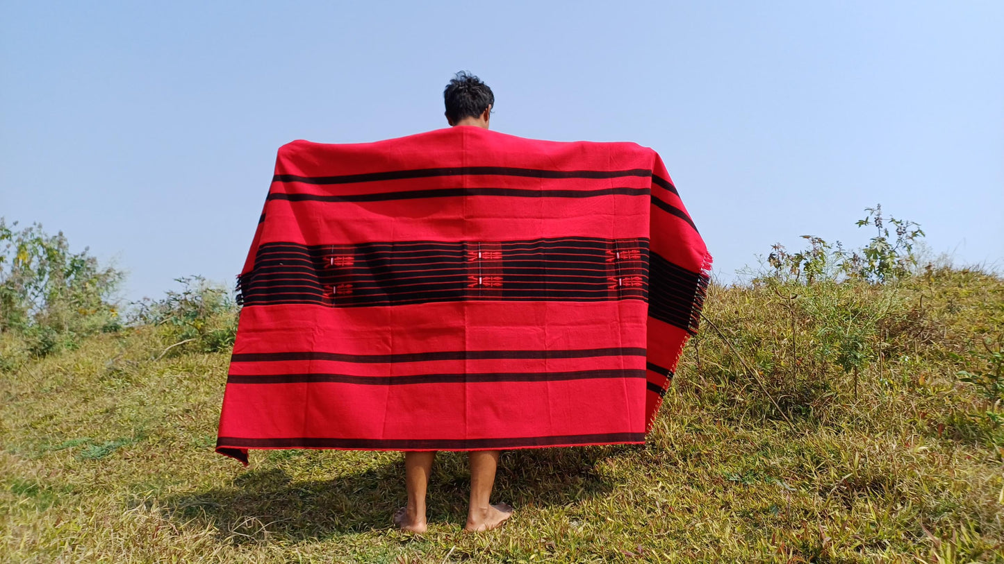 Large Thick Handwoven Black And Red Naga Tribe Traditional Blanket,Ethnic Sofa Throw,Native Indian Cloth,Naga Tribes Shawl,Tribal Wall Decor