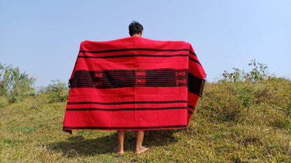 Large Thick Handwoven Black And Red Naga Tribe Traditional Blanket,Ethnic Sofa Throw,Native Indian Cloth,Naga Tribes Shawl,Tribal Wall Decor