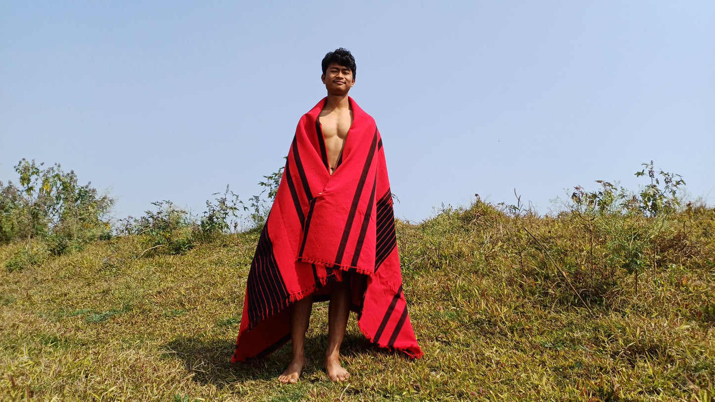 Large Thick Handwoven Black And Red Naga Tribe Traditional Blanket,Ethnic Sofa Throw,Native Indian Cloth,Naga Tribes Shawl,Tribal Wall Decor