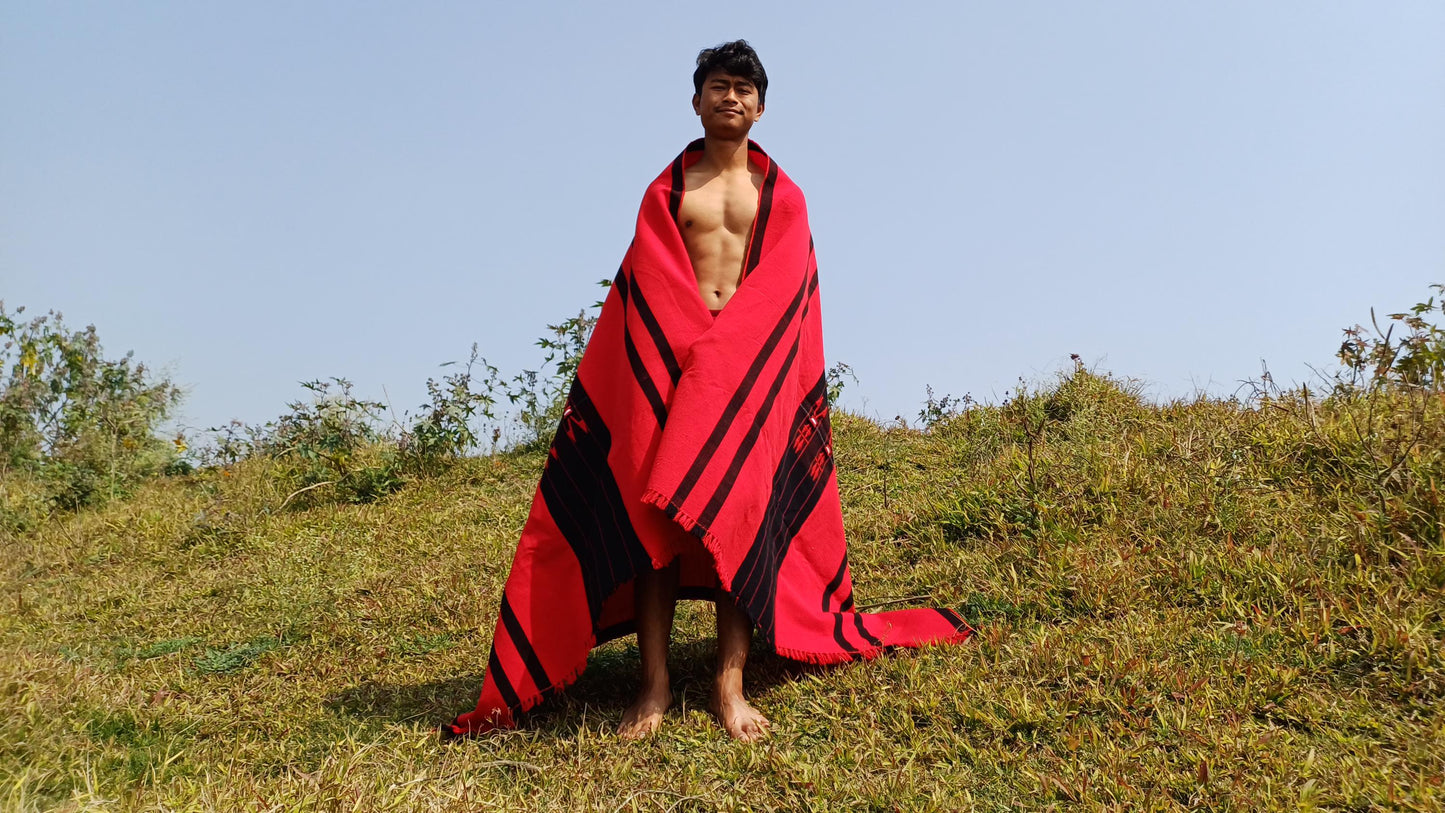 Large Thick Handwoven Black And Red Naga Tribe Traditional Blanket,Ethnic Sofa Throw,Native Indian Cloth,Naga Tribes Shawl,Tribal Wall Decor