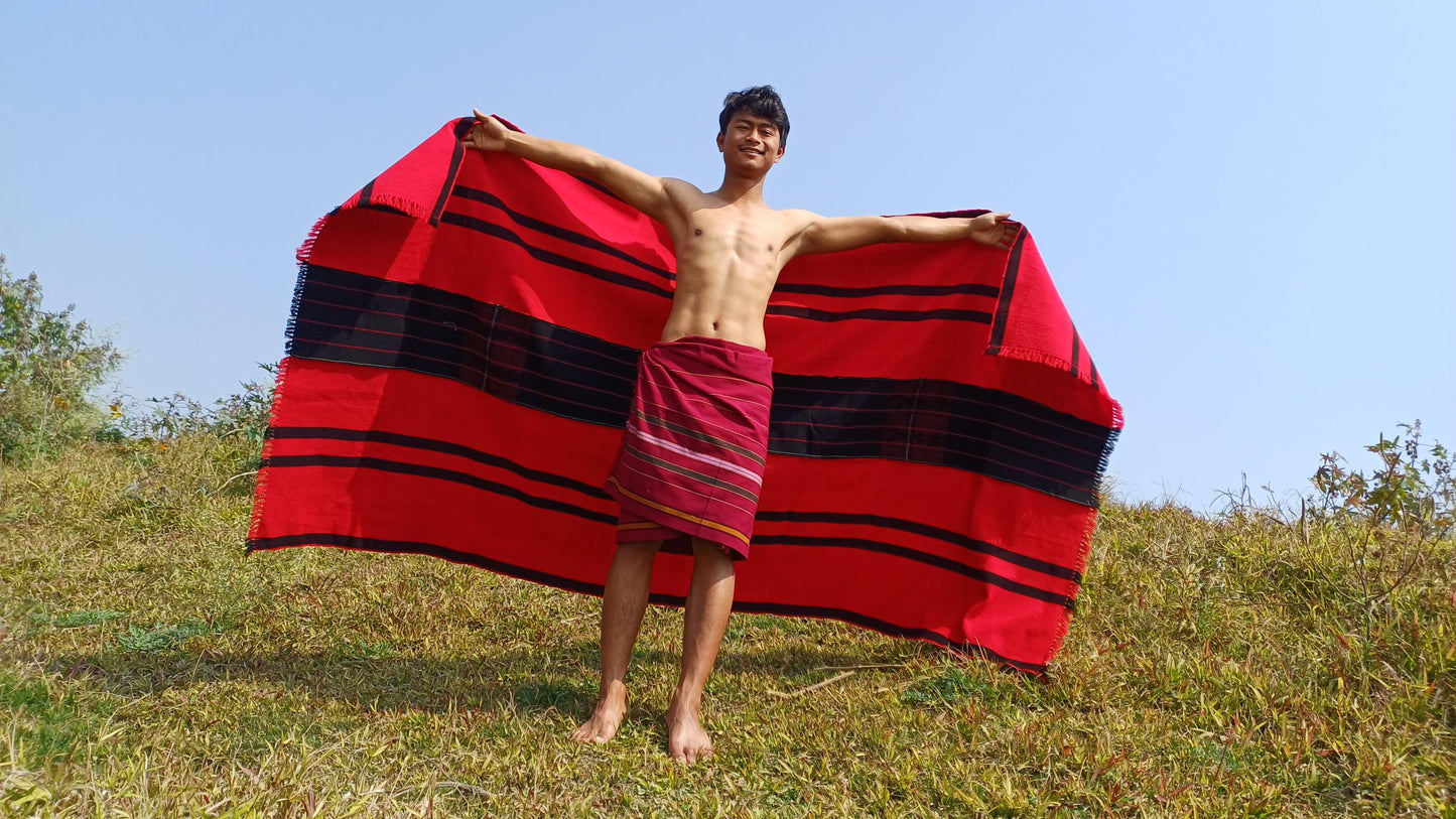 Large Thick Handwoven Black And Red Naga Tribe Traditional Blanket,Ethnic Sofa Throw,Native Indian Cloth,Naga Tribes Shawl,Tribal Wall Decor