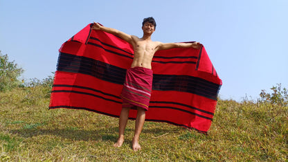 Large Thick Handwoven Black And Red Naga Tribe Traditional Blanket,Ethnic Sofa Throw,Native Indian Cloth,Naga Tribes Shawl,Tribal Wall Decor