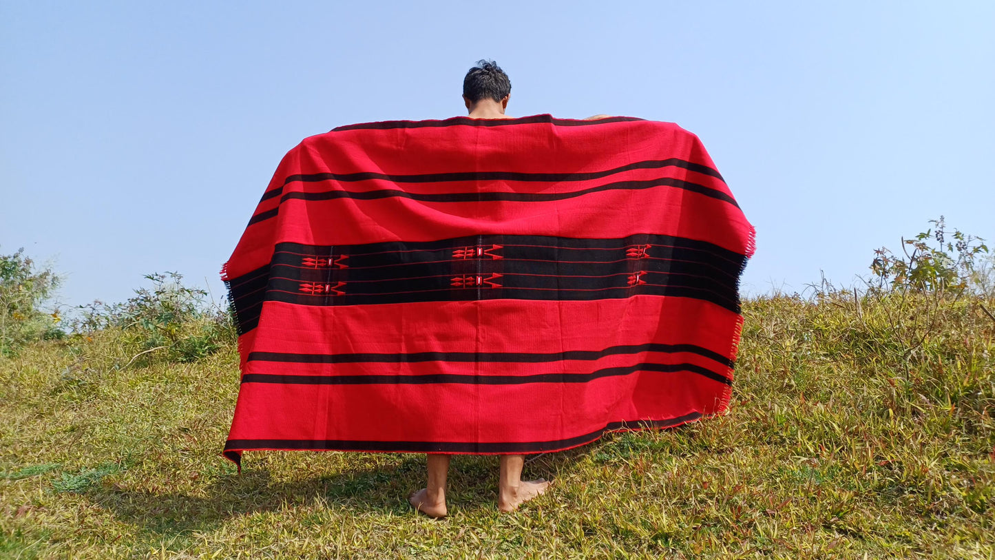 Large Thick Handwoven Black And Red Naga Tribe Traditional Blanket,Ethnic Sofa Throw,Native Indian Cloth,Naga Tribes Shawl,Tribal Wall Decor