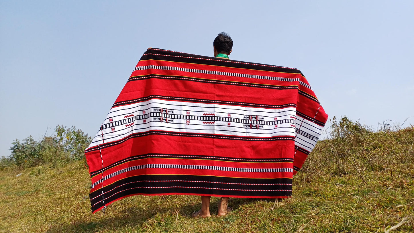 Large Thick Handwoven Black/Red/White Naga Tribe Traditional Blanket,Ethnic Sofa Throw,Native Indian Cloth,Naga Tribe Shawl,Tribal WallDecor