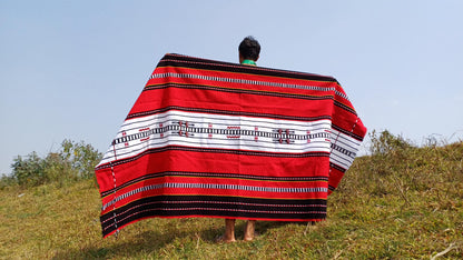 Large Thick Handwoven Black/Red/White Naga Tribe Traditional Blanket,Ethnic Sofa Throw,Native Indian Cloth,Naga Tribe Shawl,Tribal WallDecor