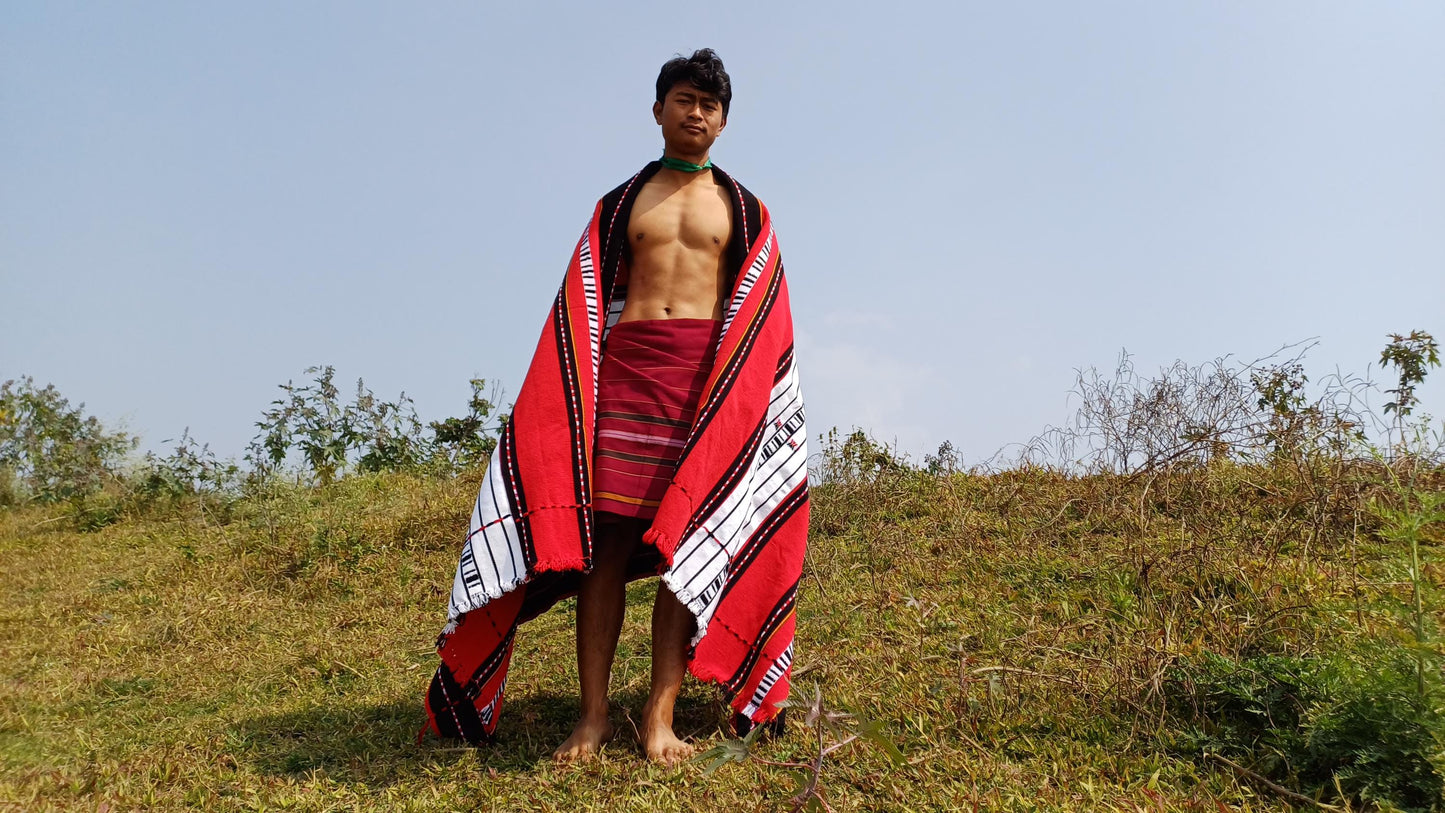 Large Thick Handwoven Black/Red/White Naga Tribe Traditional Blanket,Ethnic Sofa Throw,Native Indian Cloth,Naga Tribe Shawl,Tribal WallDecor