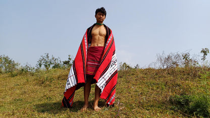 Large Thick Handwoven Black/Red/White Naga Tribe Traditional Blanket,Ethnic Sofa Throw,Native Indian Cloth,Naga Tribe Shawl,Tribal WallDecor