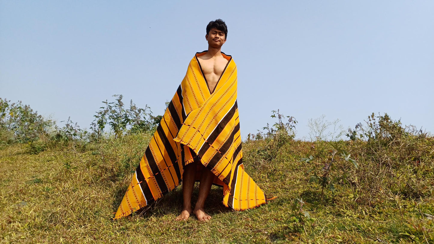 Large Thick Handwoven Black/Yellow Naga Tribe Traditional Blanket,Ethnic Sofa Throw,Native Indian Cloth,Naga Tribes Shawl,Tribal Wall Decor