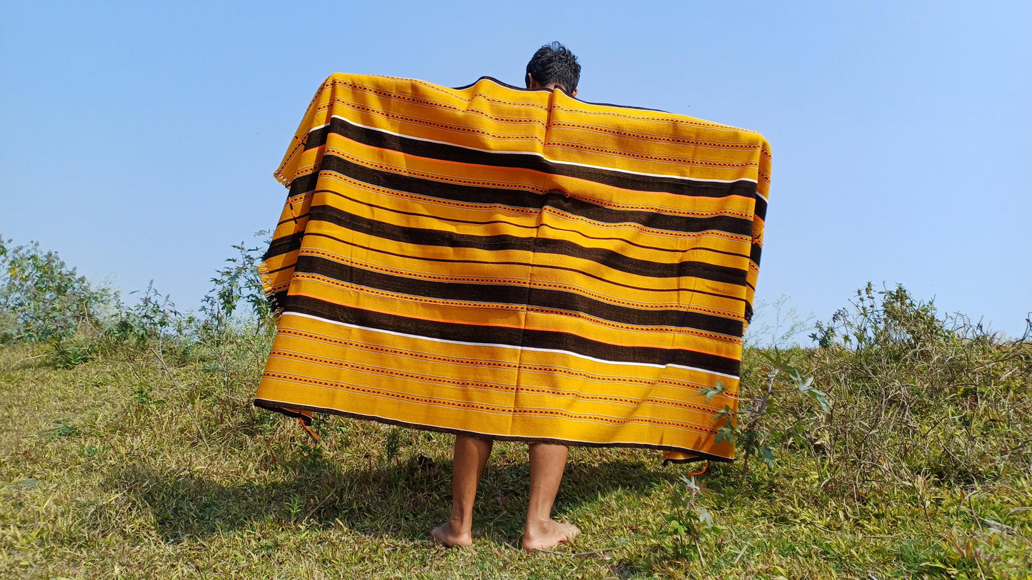 Large Thick Handwoven Black/Yellow Naga Tribe Traditional Blanket,Ethnic Sofa Throw,Native Indian Cloth,Naga Tribes Shawl,Tribal Wall Decor
