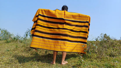 Large Thick Handwoven Black/Yellow Naga Tribe Traditional Blanket,Ethnic Sofa Throw,Native Indian Cloth,Naga Tribes Shawl,Tribal Wall Decor