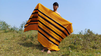 Large Thick Handwoven Black/Yellow Naga Tribe Traditional Blanket,Ethnic Sofa Throw,Native Indian Cloth,Naga Tribes Shawl,Tribal Wall Decor