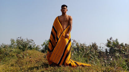 Large Thick Handwoven Black/Yellow Naga Tribe Traditional Blanket,Ethnic Sofa Throw,Native Indian Cloth,Naga Tribes Shawl,Tribal Wall Decor