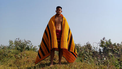 Large Thick Handwoven Black/Yellow Naga Tribe Traditional Blanket,Ethnic Sofa Throw,Native Indian Cloth,Naga Tribes Shawl,Tribal Wall Decor