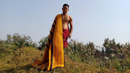Large Thick Handwoven Black/Yellow Naga Tribe Traditional Blanket,Ethnic Sofa Throw,Native Indian Cloth,Naga Tribes Shawl,Tribal Wall Decor
