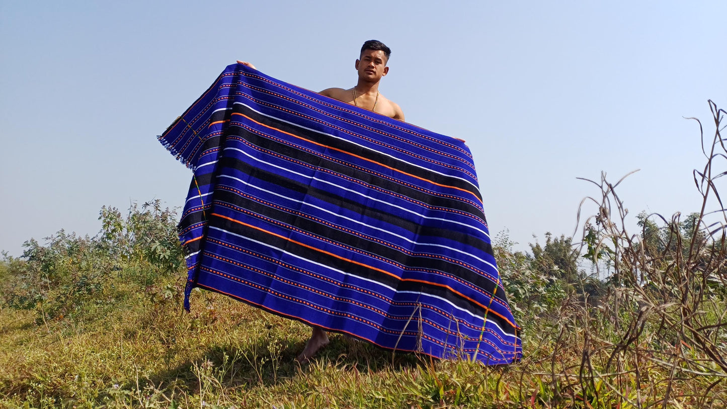 Large Thick Handwoven Black And Blue Naga Tribe Traditional Blanket,Ethnic Sofa Throw,Native Indian Cloth,Naga Tribe Shawl,Tribal Wall Decor