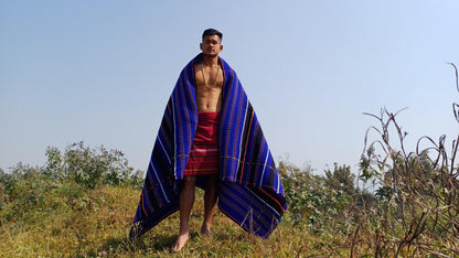 Large Thick Handwoven Black And Blue Naga Tribe Traditional Blanket,Ethnic Sofa Throw,Native Indian Cloth,Naga Tribe Shawl,Tribal Wall Decor