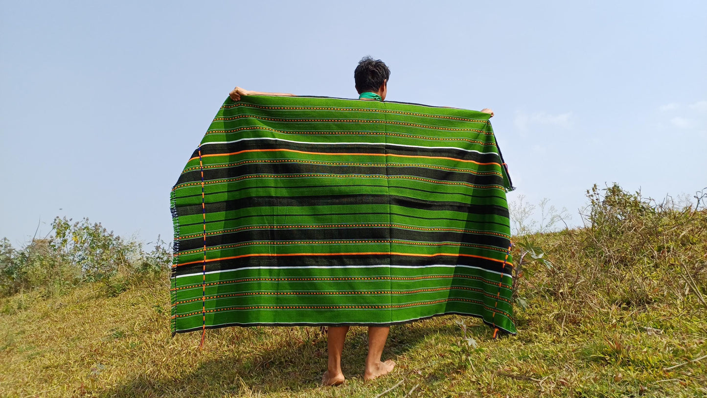 Large Thick Handwoven Black And Blue Naga Tribe Traditional Blanket,Ethnic Sofa Throw,Native Indian Cloth,Naga Tribe Shawl,Tribal Wall Decor