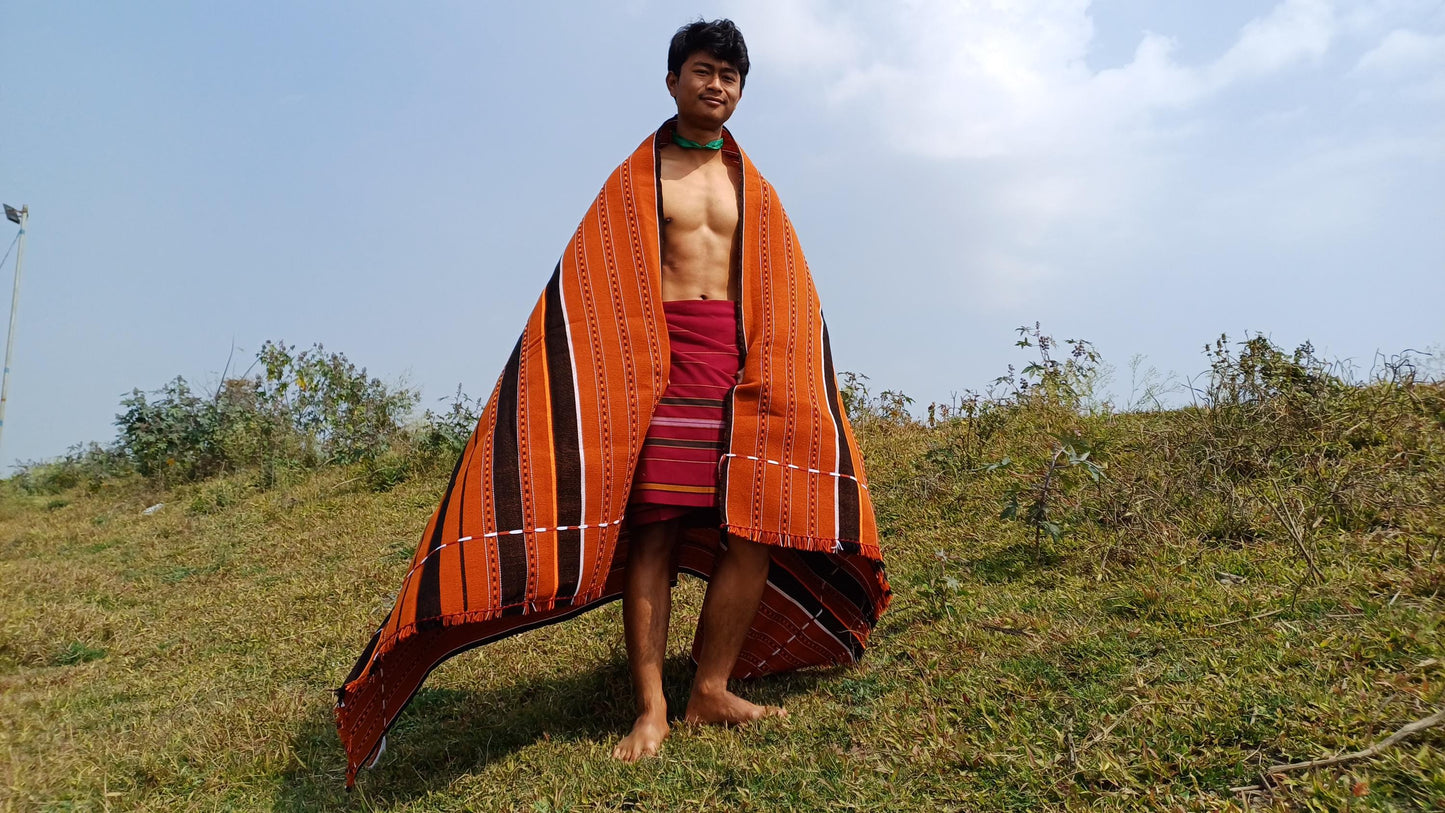 Large Thick Handwoven Black/Copper Naga Tribe Traditional Blanket,Ethnic Sofa Throw,Native Indian Cloth,Naga Tribes Shawl,Tribal Wall Decor