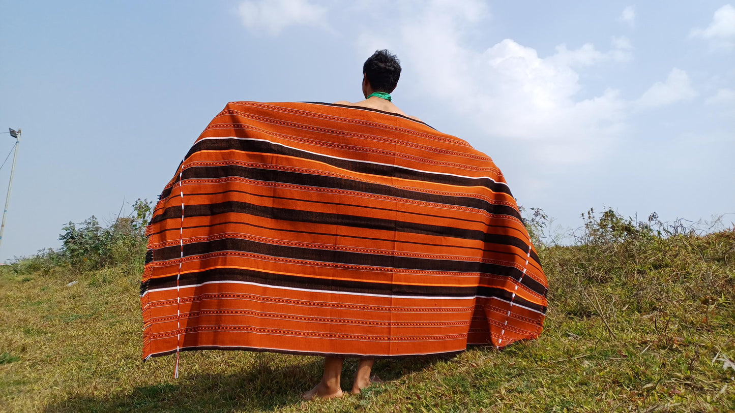 Large Thick Handwoven Black/Copper Naga Tribe Traditional Blanket,Ethnic Sofa Throw,Native Indian Cloth,Naga Tribes Shawl,Tribal Wall Decor
