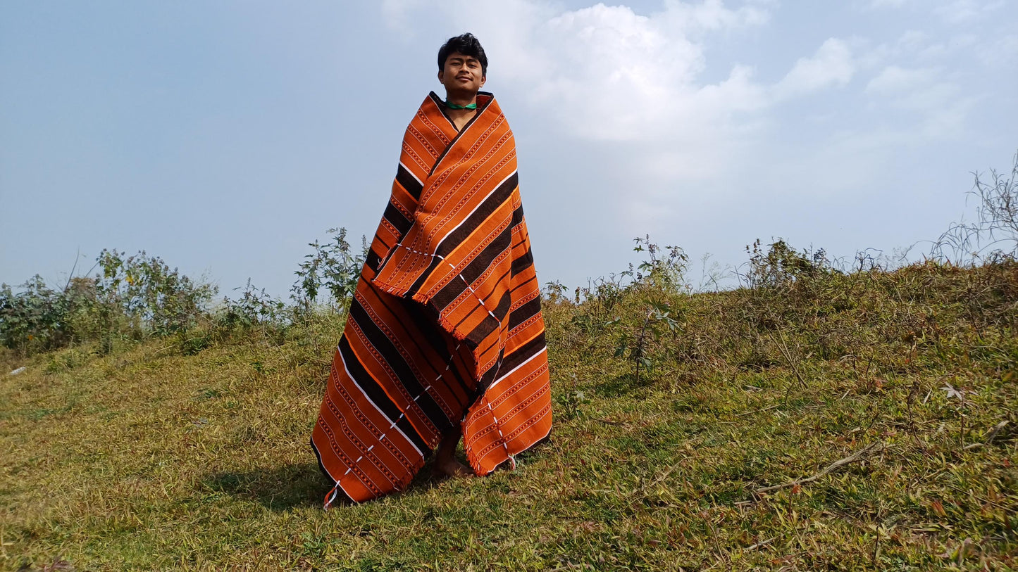 Large Thick Handwoven Black/Copper Naga Tribe Traditional Blanket,Ethnic Sofa Throw,Native Indian Cloth,Naga Tribes Shawl,Tribal Wall Decor
