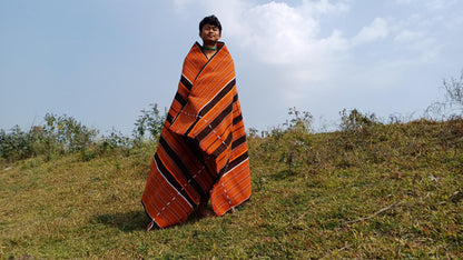 Large Thick Handwoven Black/Copper Naga Tribe Traditional Blanket,Ethnic Sofa Throw,Native Indian Cloth,Naga Tribes Shawl,Tribal Wall Decor