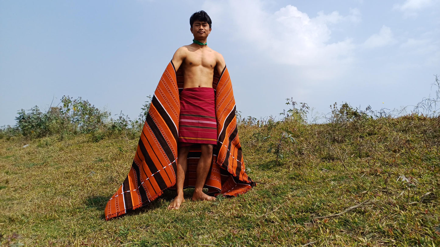 Large Thick Handwoven Black/Copper Naga Tribe Traditional Blanket,Ethnic Sofa Throw,Native Indian Cloth,Naga Tribes Shawl,Tribal Wall Decor