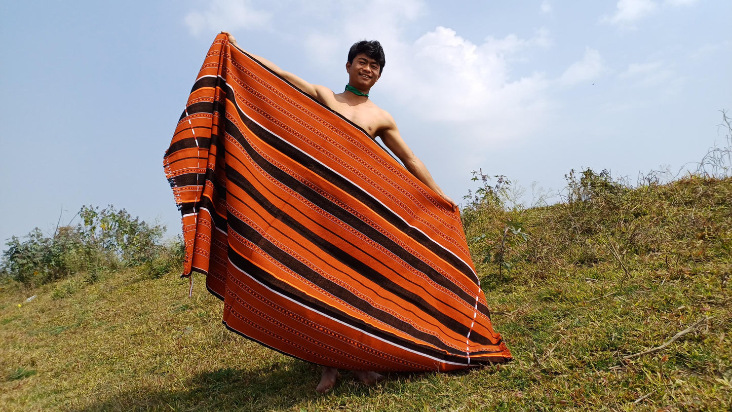 Large Thick Handwoven Black/Copper Naga Tribe Traditional Blanket,Ethnic Sofa Throw,Native Indian Cloth,Naga Tribes Shawl,Tribal Wall Decor