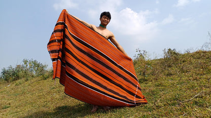 Large Thick Handwoven Black/Copper Naga Tribe Traditional Blanket,Ethnic Sofa Throw,Native Indian Cloth,Naga Tribes Shawl,Tribal Wall Decor