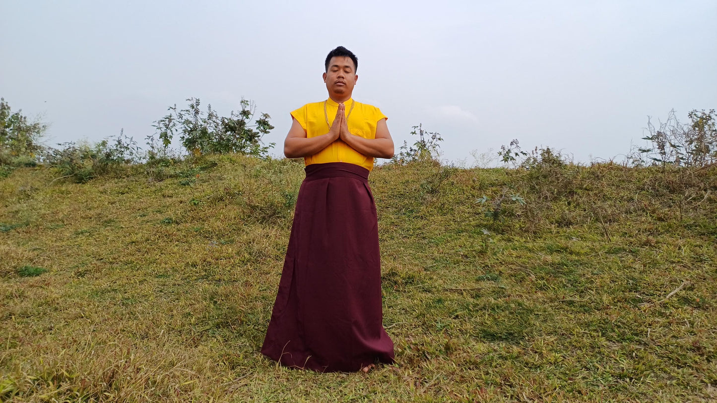 Layman Unisex Cotton Tibetan Buddhist Monk Meditation Robe,Monastery Style Spiritual Dress,Zen Prayer Sleeveless Shirt and Skirt/Wrap Cloth