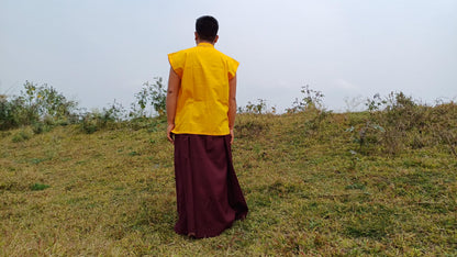 Layman Unisex Cotton Tibetan Buddhist Monk Meditation Robe,Monastery Style Spiritual Dress,Zen Prayer Sleeveless Shirt and Skirt/Wrap Cloth