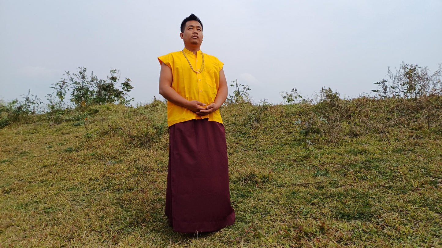 Layman Unisex Cotton Tibetan Buddhist Monk Meditation Robe,Monastery Style Spiritual Dress,Zen Prayer Sleeveless Shirt and Skirt/Wrap Cloth