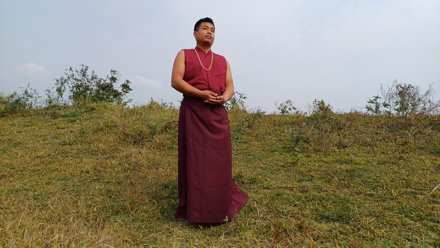 Custom-Made Layman Unisex Cotton Tibetan Buddhist Monk Meditation Robe,Monastery Style Spiritual Dress,Zen Prayer Shirt and Skirt/Wrap Cloth