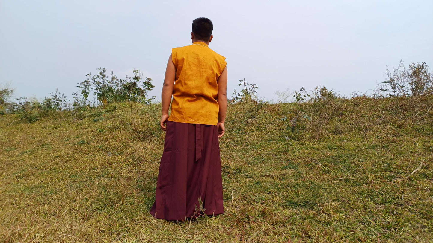 Layman Unisex Cotton Tibetan Buddhist Monk Meditation Robe Set,Monastery Style Spiritual Cloth Set,Zen Prayer Sleeveless Shirt /Wrap/Shawl